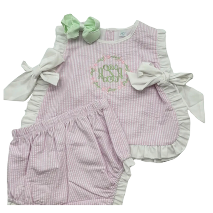 Seersucker Bow Diaper Set-Pink