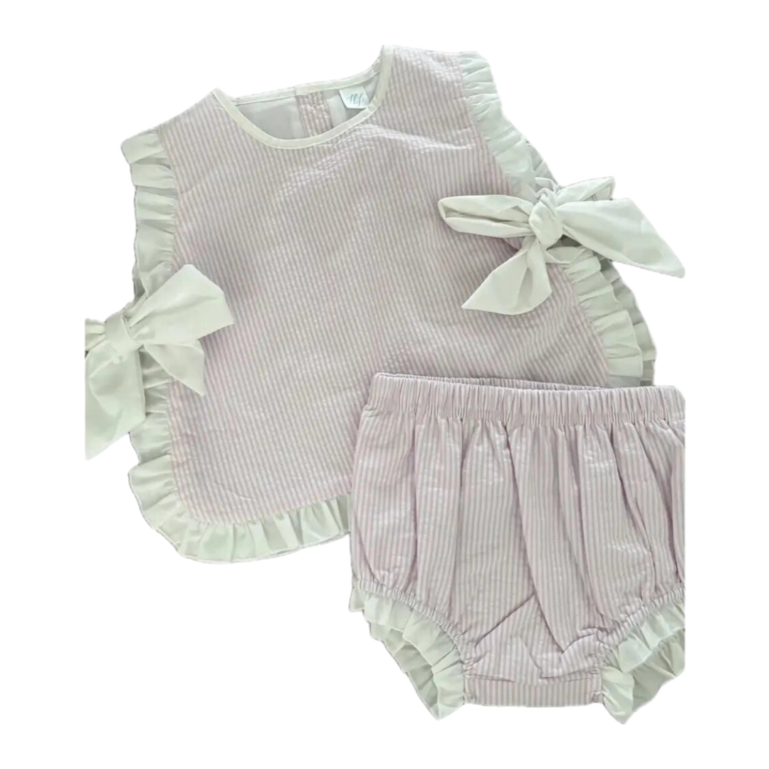 Seersucker Bow Diaper Set-Pink